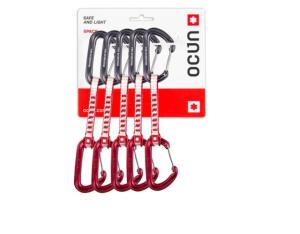Ocun Hawk QD Wire DYN 11mm Climbing Quickdraw Set, 10cm, 5-Pack, Red, 4080-Red