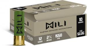 MILI Ammo 12 Gauge, Rifled Slug, 1 oz, 2.75 in, 1550 ft/s, Centerfire Shotgun Slug Ammo, 10 Rounds, M12-RIF-SLUG 860005040025