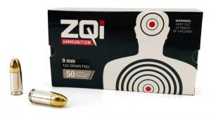 ZQi Ammunition 9mm 124gr. Full-Metal Jacket FMJ Nickel-Plated Steel Cased Centerfire Ammo, 50 Rounds, ZQI124GRSTBX ZQI124GRSTBX
