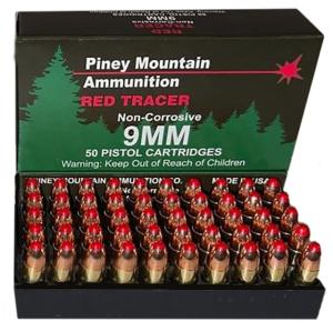 Piney Mountain Ammunition PMSN9MMR Red Tracer Non Corrosive 9mm Luger 119 Gr Ful PMSN9MMR