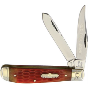 Rough Rider 1678 Mini Trapper Folding Knife with Red Pick Bone Handle