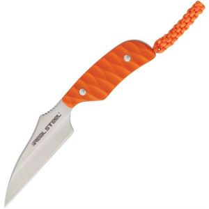 Real Steel 3122 Mini 130B Fixed Satin Finish Blade Knife with Machined Orange G-10 Handles