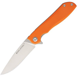 Real Steel 7421 E801 Megalodon Linerlock Folding Pocket Mirror Polish Finish Blade Knife with Orange G10 Handle 871373269109