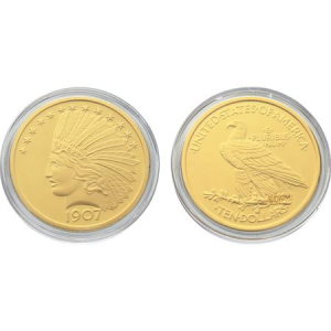 China Made 1518 Commemorative 1907 Ten Dollar Coin with Gold Finish