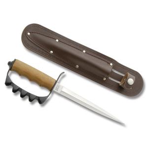 Combat Ready 1917 Style Trench Knife with Wood Handles and Stainless Steel 8" Dagger Plain Edge Blades 871374400396