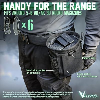 LIVANS Tactical Molle Dump Pouch, Magazine Recovery Pouch Drastring Ammo Bag Belt Utility Fanny Adjustable Military Holster Bag Outdoor for Airsoft Paintball Hunting Gear with D-Ring Grimlock 886268739414