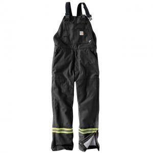 Carhartt Flame-Resistant Striped Duck Bib Lined Overall, Black, 46/28, 101628-001-28-46