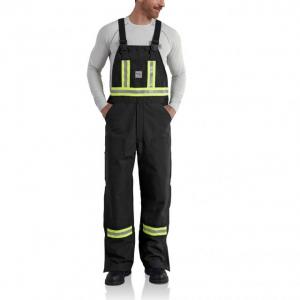 Carhartt Flame-Resistant Striped Duck Bib Overall, Black, 36/28, 101703-001-28-36