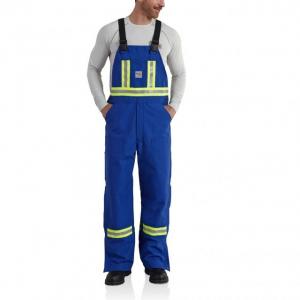 Carhartt Flame-Resistant Striped Duck Bib Overall, Royal, 46/28, 101703-434-28-46