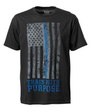 5.11 Tactical Dusty Blue Line Short Sleeve Tee - Mens, Black, Large, 41195LKW-019-L
