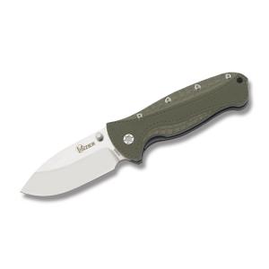 Kizer Large Hunter with Green G-10 Handles and Satin Finish CMP-35VN Stainless Steel 3.5" Drop Point Plain Edge Blade Model KI4416A1 926319000323
