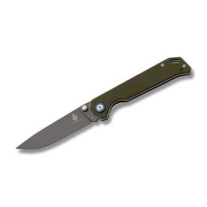 Kizer Vanguard Begleiter with Green G-10 Handles and Gray Coated VG-10 Stainless Steel 3.625" Drop Point Plain Edge Blade Model V4458A2 V4458A2