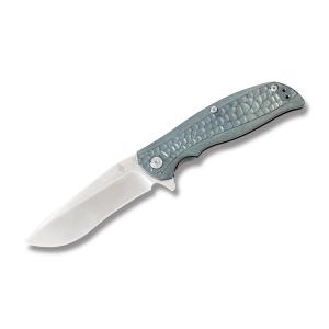 Kizer Rattle Folding Knife with Gray Anodized Titanium Handle and Satin Finish CPM-S35VN Stainless Steel 3.563" Drop Point Plain Edge Blade Model 4470A2