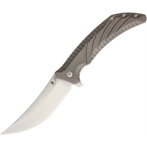 Kizer Cutlery 4482A1 Nomad Clip Point Blade Linerlock Folding Pocket Knife with Gray Sculpted Titanium Handle