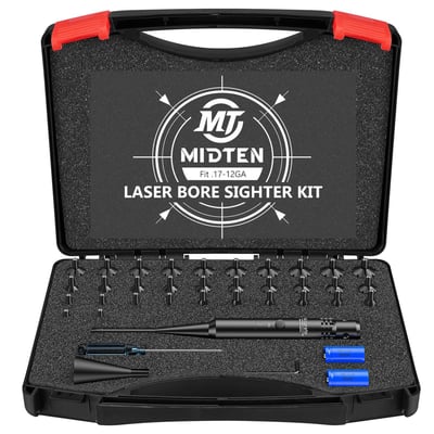 MidTen Bore Sight Kit with Button Switch Red/Green Laser with 32 Adapters for 0.17 to 12GA Calibers - $20.46 w/code "HYXJUHV2" + FREE Shipping