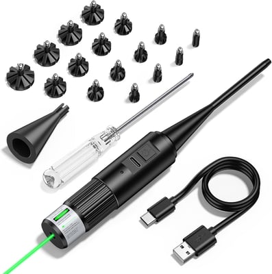CVLIFE Rechargeable Green/Red Laser Bore Sight Kit for .17 to 12GA Caliber with 16pcs Adapters and Arbor - $19.97 w/code "EY37Z5Q4" + 10% Prime discount + FREE Shipping