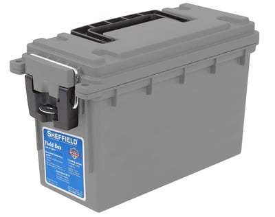 Sheffield 12628 Ammo Storage Box, Stackable .30 Cal Field Boxes, Water & Dust Resistant, Lockable Storage Box with Handle, Secures Hunting Gear, Supplies, and Bullets, Made in USA, Gray, 1-Pack - $11.35 + FREE Shipping