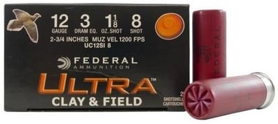 Federal Premium Ultra Clay & Field 12 Gauge Ammo 2.75" #8 1 1/8oz 1200FPS 25-Round Box - $7.99