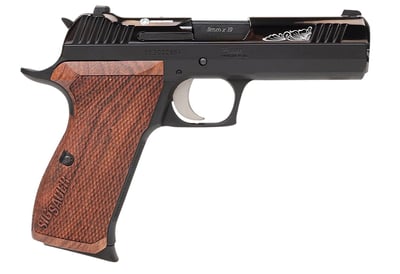 Sig Sauer P210 Carry Custom Works 9mm 4.1″ BBL 8rd, 3 Steel Mags, Siglite Nights Sights, Engraved, Rosewood Grips - $1699.99