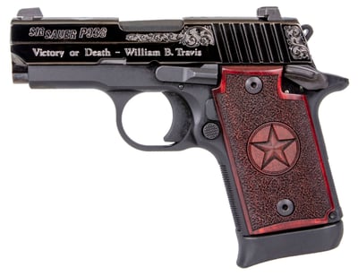 Sig Sauer P938 9mm 3" Barrel 7rd Pistol, Siglite Sights, Rosewood Grips, Engraved Texas Edition - $749.99