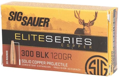 Sig Sauer Elite Performance Hunting HT 300 AAC Blackout 120-Gr. Sig HT Solid Copper Solid Hollow Point Lead Free Box of 20 - $18.99 (Free Shipping on $100+ Orders)