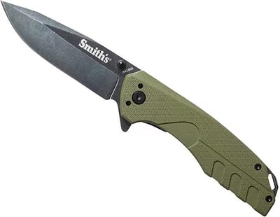 Smith's Battleplan Pocket Knife 3.35" Drop Point 400 Series Black Stonewash Blade G-10 Handle OD Green - $9.99 (Free Shipping on $100+ Orders)