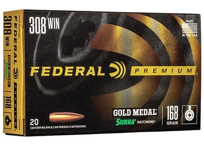 Federal Gold Medal 308 168 GR Sierra Match King BTHP 20 Rounds - $28.59 