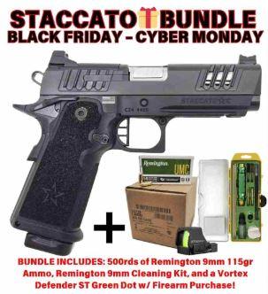 *CYBER Monday* Staccato 2011 C 9mm 4" 15/17 Rd + FREE Shipping + 500rds of 9mm, Vortex Defender ST Green Dot & Cleaning Kit - $2929