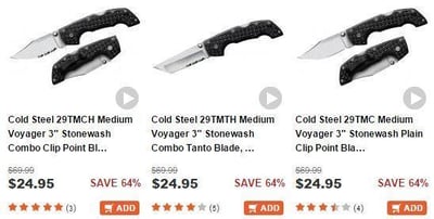 Cold Steel Medium Voyagers - KnifeCenter - $24.95
