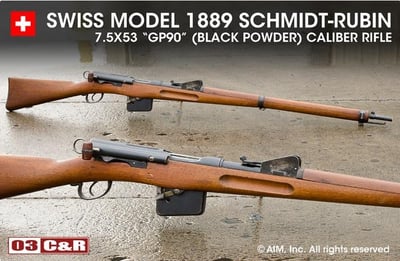 Swiss Model 1889 7.5x53 (GP90 Black Powder) Schmidt Rubin Rifle - $399.95 shipped