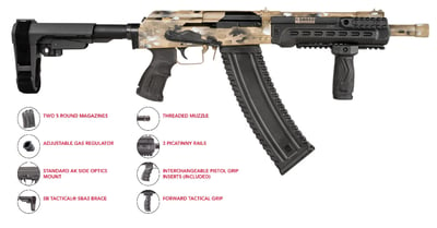 Kalashnikov USA Komrad Camo 12 Ga, 12.50" Barrel, 3" Chamber, SB Tactical SBA3 Pistol Brace, 5rd - $1879 after code "WELCOME20"