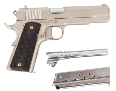 Tisas Pistol 1911 A1 Stakeout 9mm/.38 Super Pistol 5" 9rds, Nickel, Walnut Grips - $449.99 
