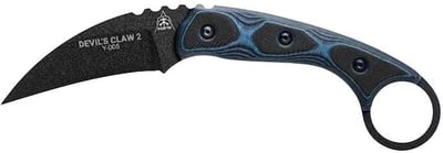 TOPS Knives Devil's Claw 2 Fixed Blade Knife 3.13" Karambit 1095 Black Traction Blade G-10 Handle Black/Blue - $110.17 (Free Shipping on $100+ Orders)