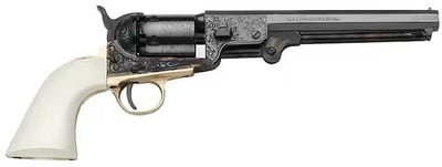 Traditions Pietta 1851 Navy Deluxe Black Powder Revolver 36 Caliber 7.5" Blued Barrel Engraved Case Hardened/Brass Frame White Grip - $409.99 (Free Shipping on $100+ Orders)