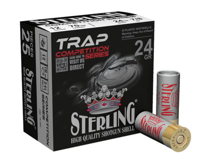 Sterling TRAP Competition 12 Gauge #8 Shot Case Length 2 3/4 24g 25 Round Box - $10.99