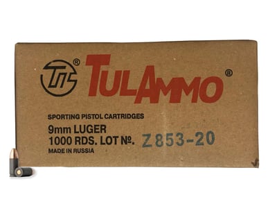 TulAmmo 9mm Luger 115GR FMJ Non-Corrosive 1000 Round Case - $349.99