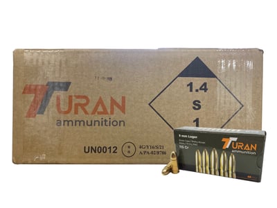 Turan 9x19mm 115 Grain FMJ 1000 round case Only - $259.99 