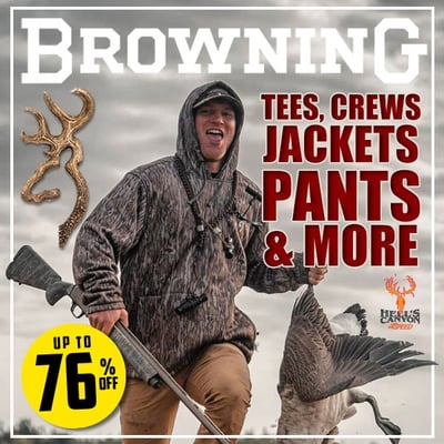 Browning Gear: tees, crews, jackets, pants and more up to 76% off. from $9.98 (Free S/H over $25)