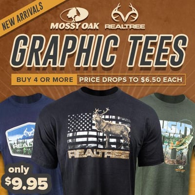 Realtree & Mossy Oak Tee Designs - $9.95 Buy 4+ & price drops $6.50 (Free S/H over $25)