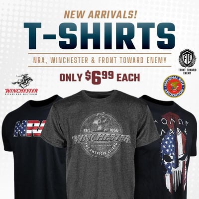 Tee'd up and ready to go. Winchester, NRA & FTE tees - $6.99 (Free S/H over $25)