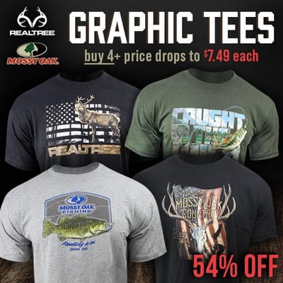 Realtree & Mossy Oak Tee Designs, Buy 4+ & price drops $7.49 (Free S/H over $25)