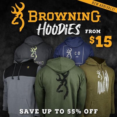 Browning delivers the hoods. Perfect crime: up to 55% off, starting $14.64. Fill cart and get out of Dodge (Free S/H over $25)