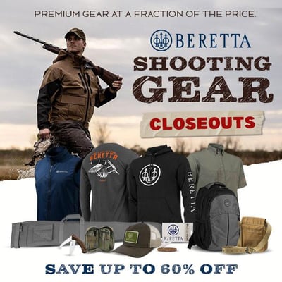 Beretta discounts. Up to 60% off: Shirts, Caps, Shooting Gear, Packs from $11.99 (Free S/H over $25)