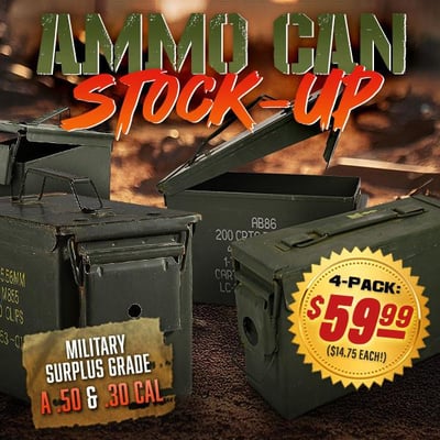 Set of 4: U.S. Military Surplus .50 cal Ammo Cans - Grade A - $59 (Free S/H over $25)