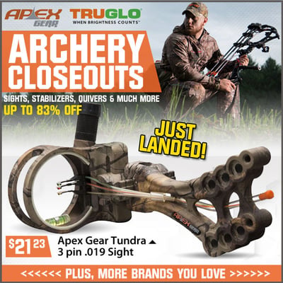 New TruGlo & Apex Gear archery closeouts just landed! (Free S/H over $25)