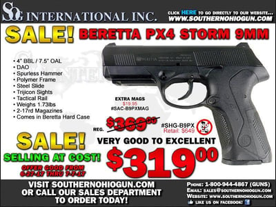 Beretta PX4 Storm 9mm 4" 2-17 Rd Mags VG to Excellent Condition - $319