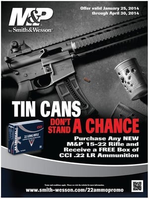 Purchase a NEW M&P 15-22 and receive one free 300 count box of CCI .22 Long Rifle AR Tactical Rimfire ammunition