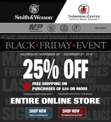 Smith & Wesson Black Friday Event - 25% OFF + Free Shipping over $25 Entire Online Store