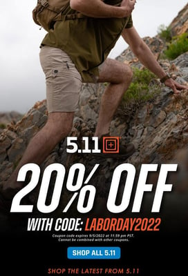 20% off 5.11 Tactical w/Code "LABORDAY2022" @ LA Police Gear ($4.99 S/H over $125)