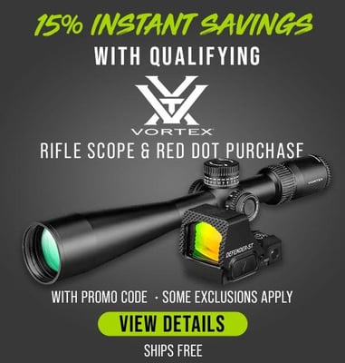 15% off Vortex Scopes and Red Dots with code "VORTEX072" @ MidwayUSA (Free Shipping on $100+ Orders)